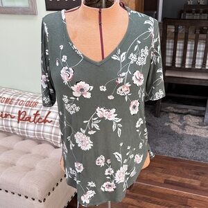 Maurices Floral V-Neck Blouse - Olive Green